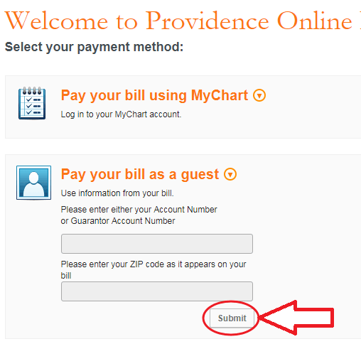 Pago de facturas en línea de Appsor.Providence.org
