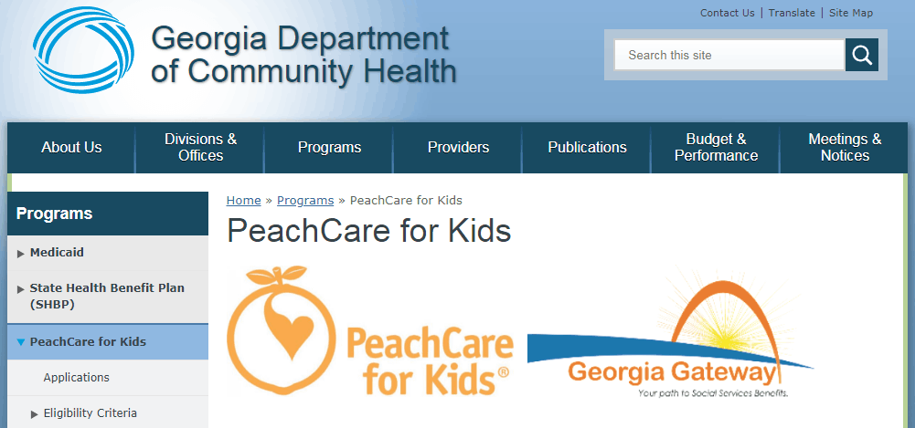 DCH.Georgia.gov Peachcare Kids