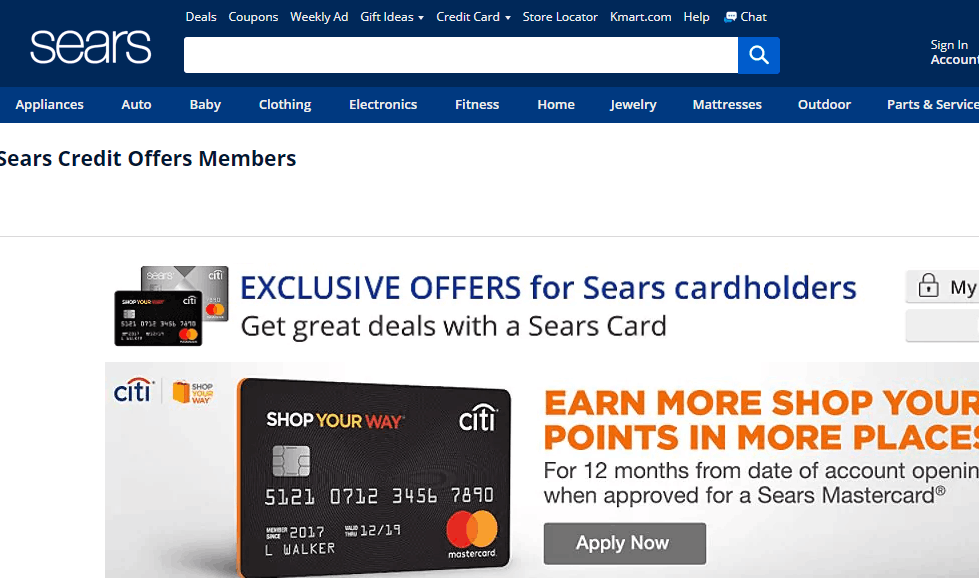 www.Sears.com Tarjeta de crédito